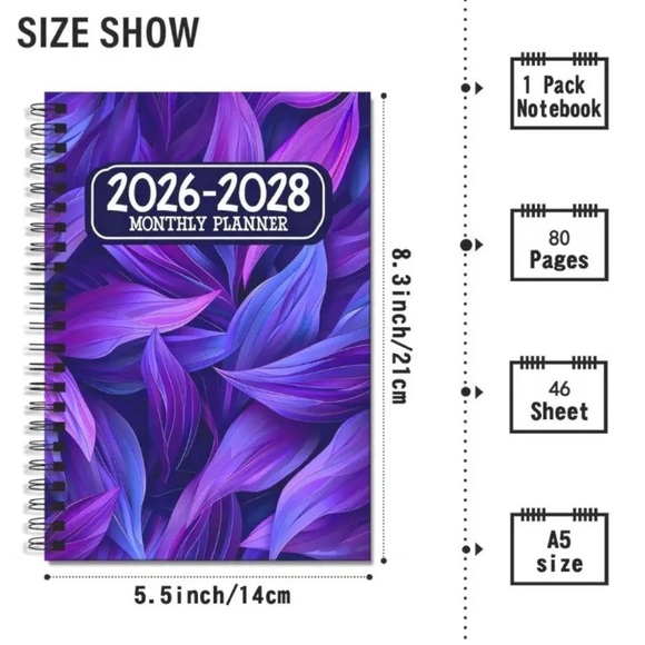 Purple Leaf Design Monthly Planner 2026-2028 - Picture 2 of 8